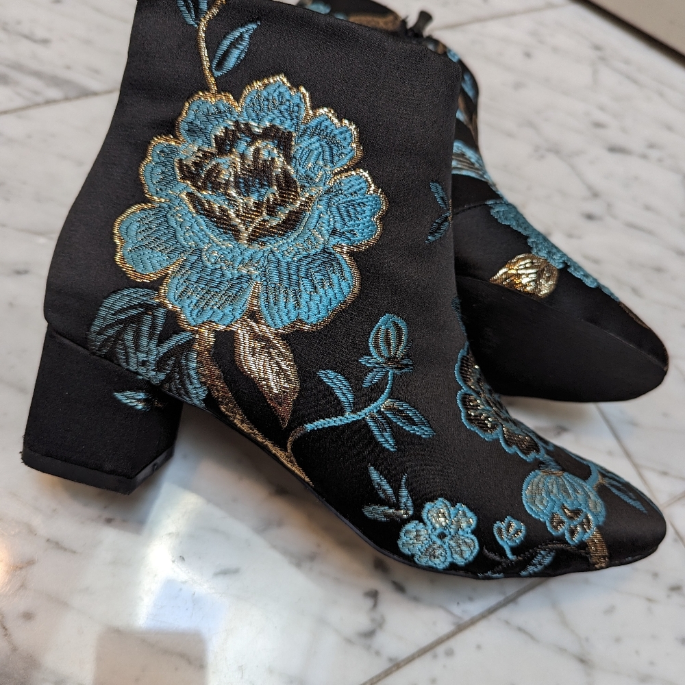 French blue embroidered bootie